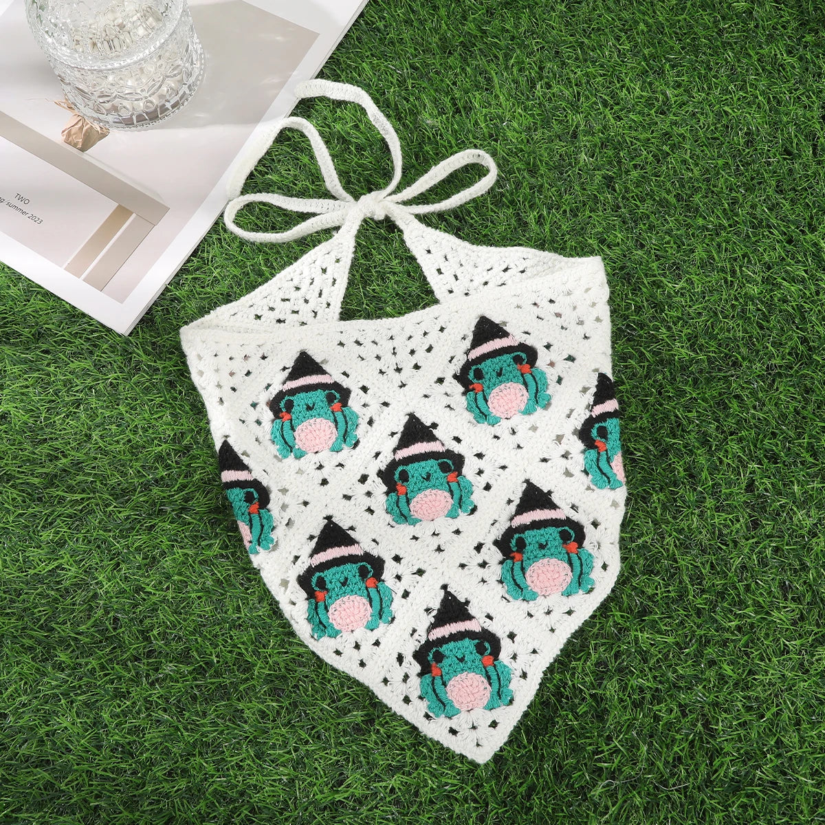 AWAYTR Halloween Crochet Hollow Triangle Headband Korean Handmade Small Bat Frog Shadow Hairband Strap Headscarf Women Headwear