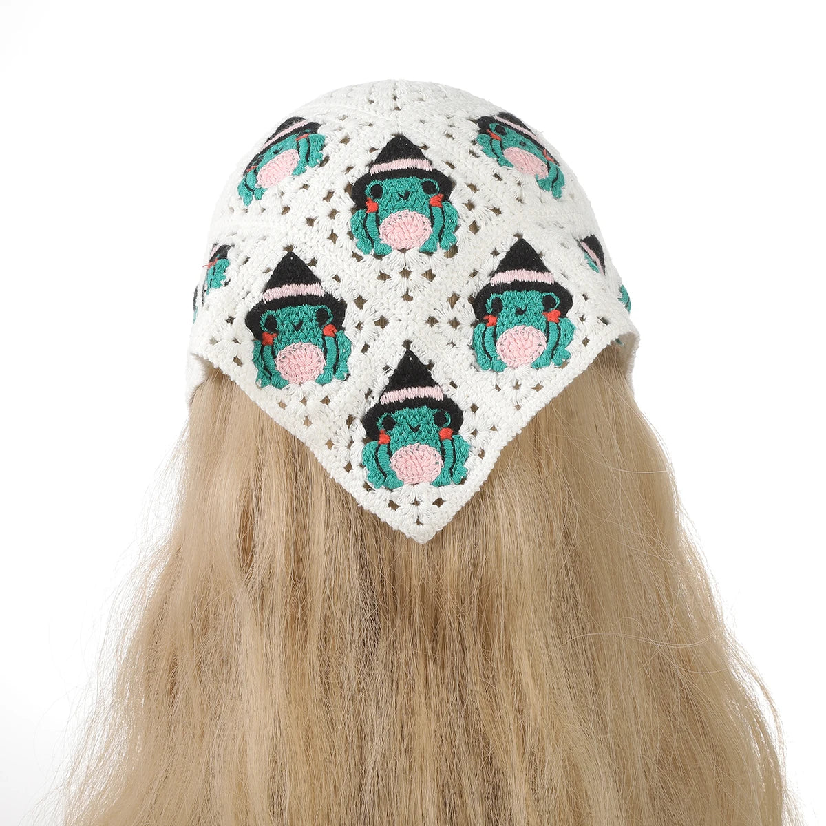 AWAYTR Halloween Crochet Hollow Triangle Headband Korean Handmade Small Bat Frog Shadow Hairband Strap Headscarf Women Headwear