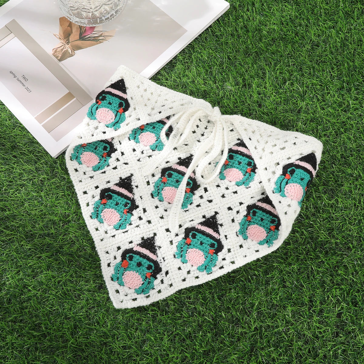 AWAYTR Halloween Crochet Hollow Triangle Headband Korean Handmade Small Bat Frog Shadow Hairband Strap Headscarf Women Headwear
