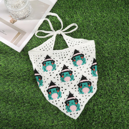 AWAYTR Halloween Crochet Hollow Triangle Headband Korean Handmade Small Bat Frog Shadow Hairband Strap Headscarf Women Headwear