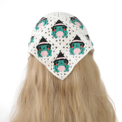 AWAYTR Halloween Crochet Hollow Triangle Headband Korean Handmade Small Bat Frog Shadow Hairband Strap Headscarf Women Headwear