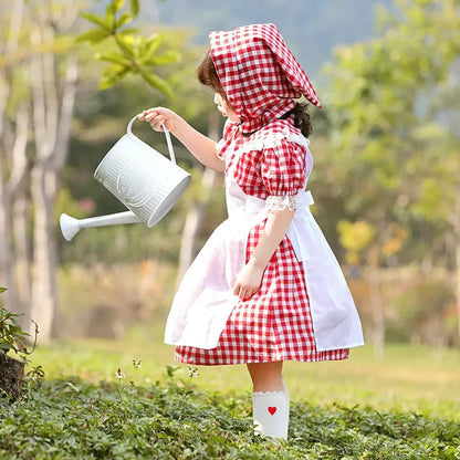 German Beer Pink Maid Costume for Kids, Oktoberfest Dirndl Dress, Plaid Bow, Child Halloween Party Outfit, High Quality, New