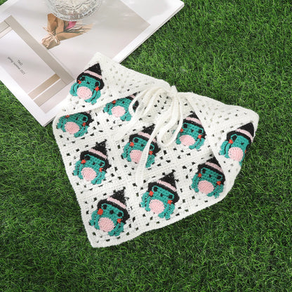 AWAYTR Halloween Crochet Hollow Triangle Headband Korean Handmade Small Bat Frog Shadow Hairband Strap Headscarf Women Headwear